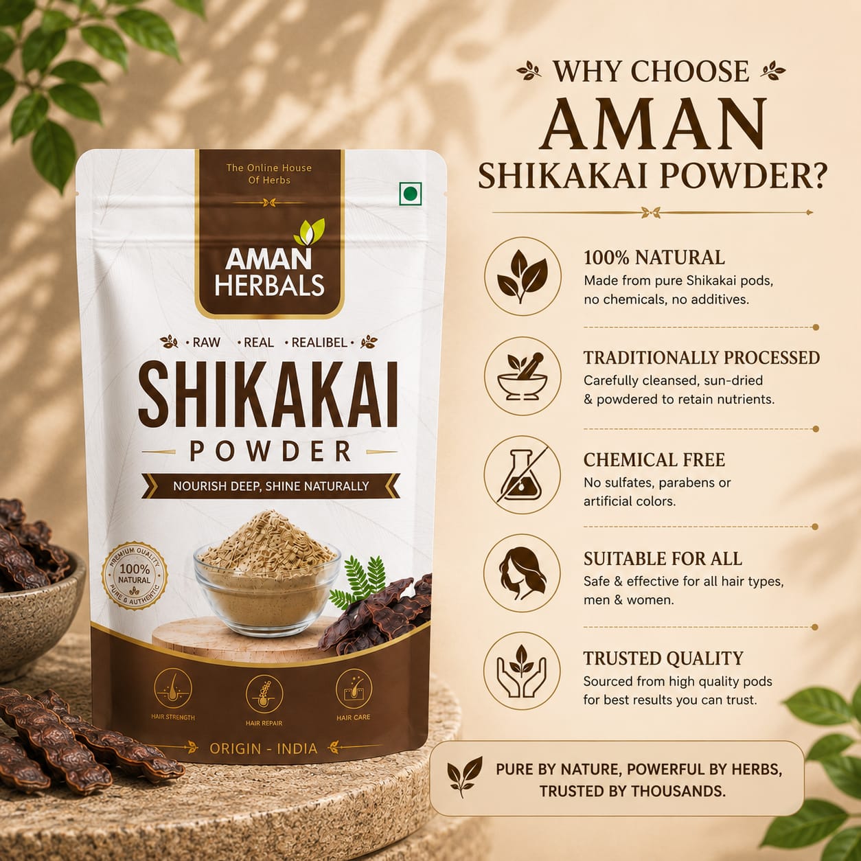 Organic Natural Shikakai Powder for Hair Conditioner Chemical-Free