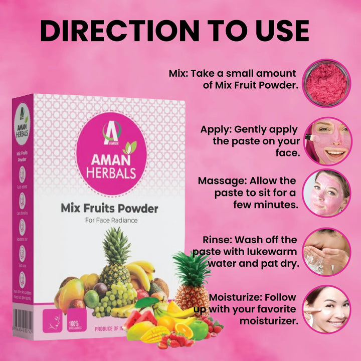 mix fruit powder, fruit face pack, glowing skin powder, natural fruit blend for face
