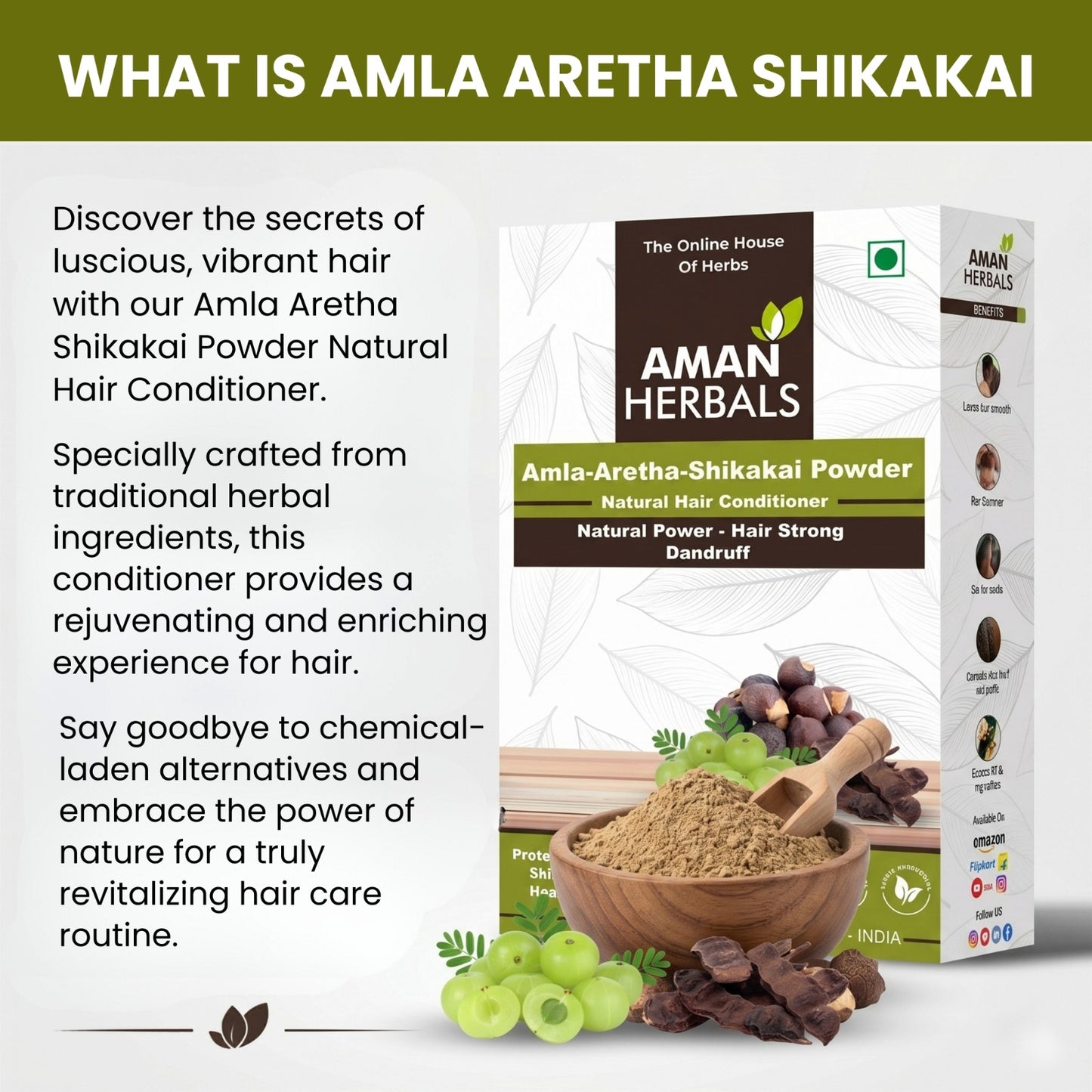 Amla Reetha Shikakai Hair Care Powder | Natural Hair Growth Cleanser