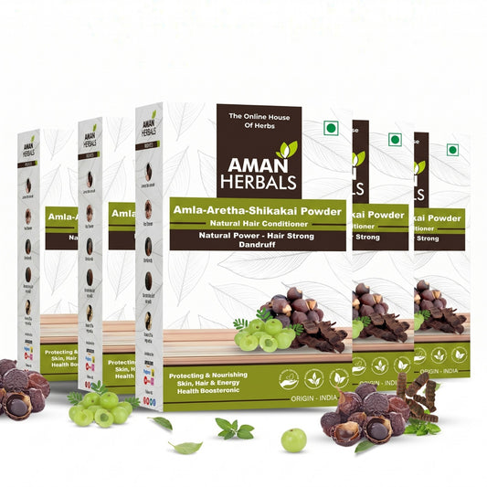 AMAN HERBALS - Natural Amla Ritha Shikakai Mix Hair Care Mask Powder For All Hair | 3-In-1 Natural Hair Cleanser | Hair Strengthening I Shiny Hair | Control Dandruff (100gram) Pack Of 2,4 (Pack Of 4)