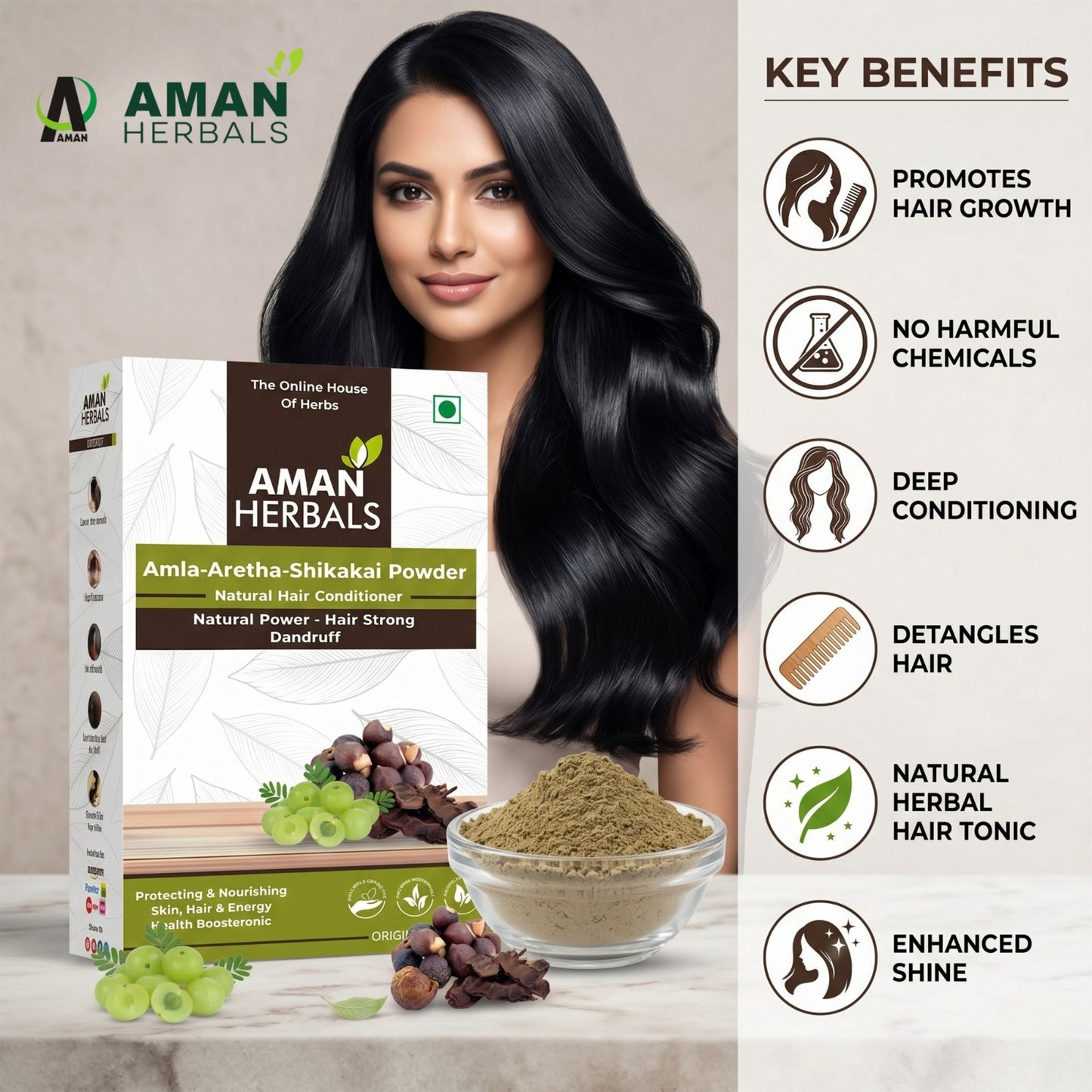 Amla Reetha Shikakai Hair Care Powder | Natural Hair Growth Cleanser