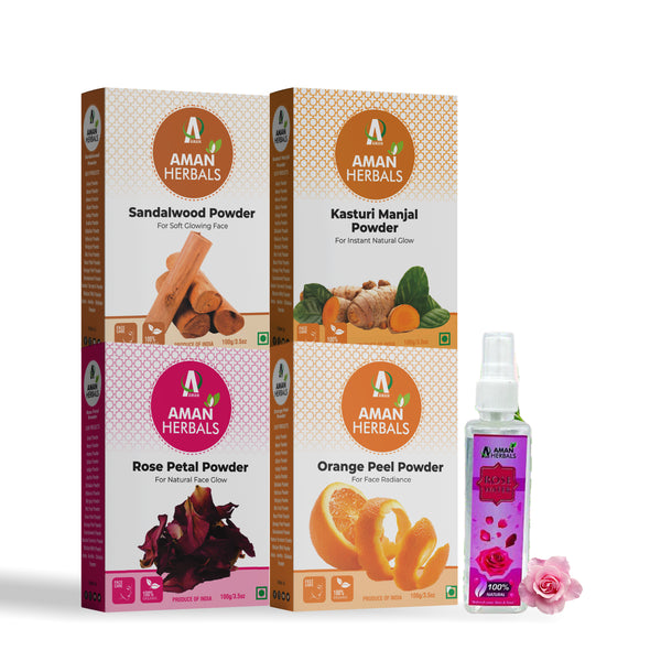 100% Natural Rose, Orange, Sandalwood & Kasturi Manjal Powder With Rose water